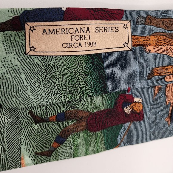 Tango by Max Raab Men's Silk Necktie Americana Series Fore! Golfers 3.5"W X 58"L - Picture 8 of 8